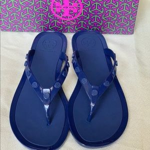Brand new Tory Burch logo Studded flip flops